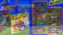 HOT WHEELS T-REX TAKEDOWN WITH 18 HOT WHEELS CARS INCLUDED DINOSAUR TRAPS & LAUNCHERS - UNBOXING