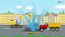Cartoon for children JCB Excavator and Truck w Real Diggers Trucks Educational Video for Kids