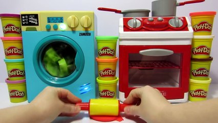 Play and Learn Colors with Toy Washing Machine Zanussi HTI Toy Stove and Play-Doh Fun for Kids