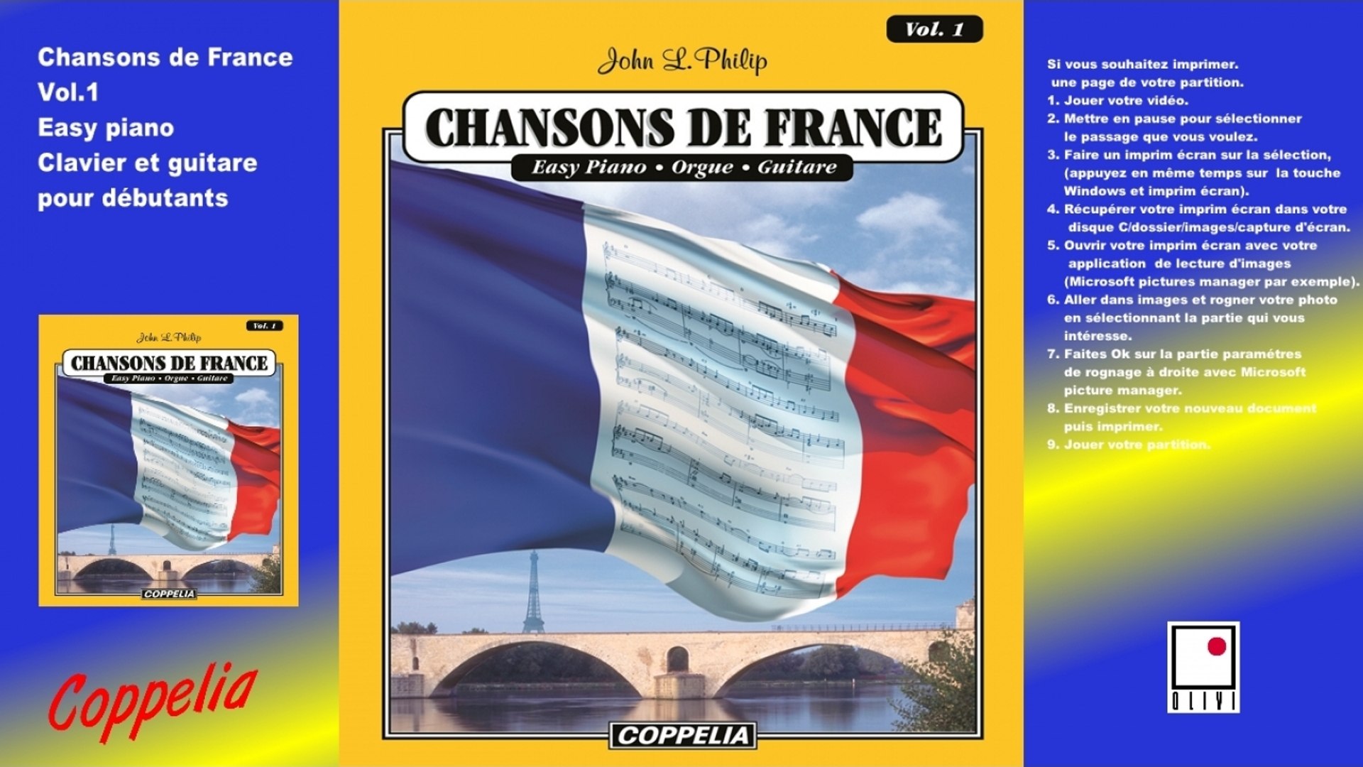 Chansons de France vol.1 - partitions pour débutants Piano, Clavier, Orgue  et Guitare - Vidéo Dailymotion