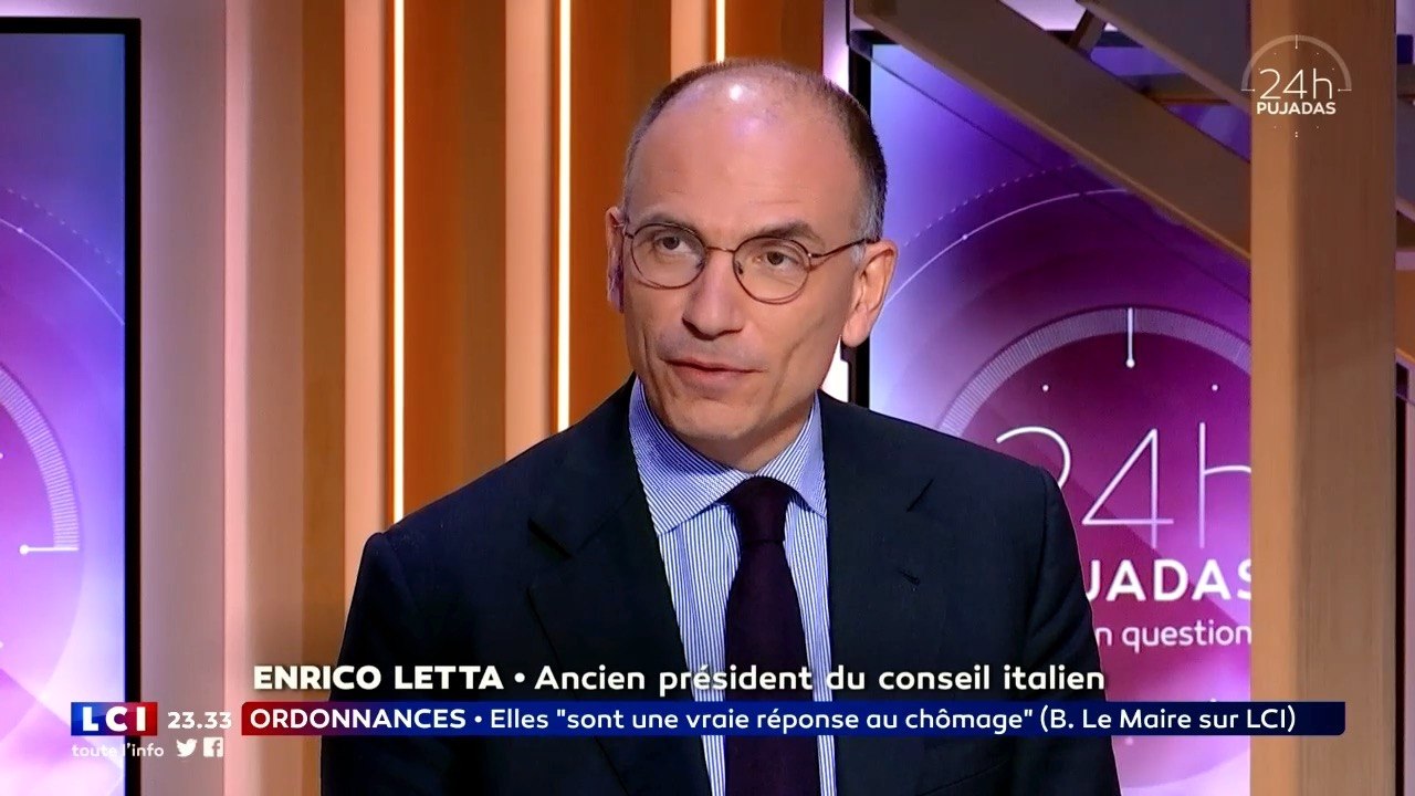 L'ancien Pdt du Conseil des ministres italien Enrico Letta, Pdt de l'Institut Jacques Delors, invité de David Pujadas