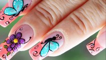 Decoracion de uñas mariposas y flores facil - Butterfly and flower nail art