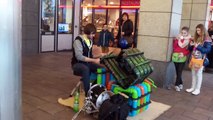 Street Improvisation Neon Pipe Drummer