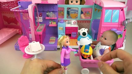 Baby Doli and pink camping car toys baby doll play