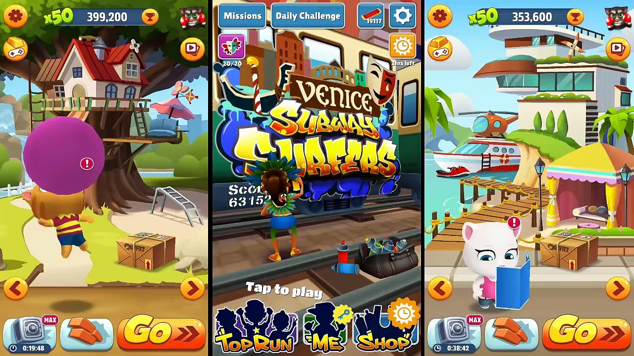 Talking Tom Gold Run Ginger VS Subway Surfers Carmen VS Talking Angela Gold Run HD