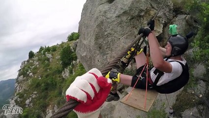 Friday Freakout: Super Sketchy Zipline BASE Jump, Almost Loses Fingers!