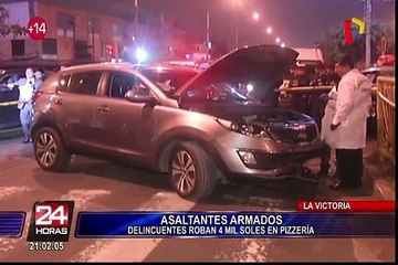 Download Video: La Victoria: asaltantes armados roban 4 mil soles de pizzería tras feroz balacera