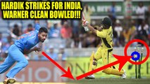 India vs Australia 3rd ODI : David Warner out for 42, Pandya provides first break | Oneindia News