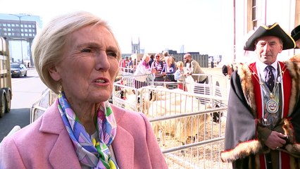 Mary Berry drives sheep across London Bridge