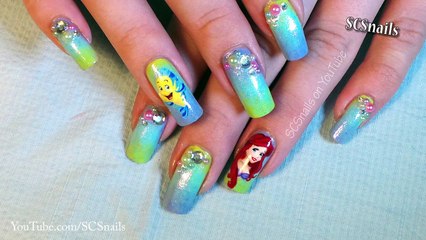 Disney Inspired Nail Art; The Little Mermaid * Ariel & Flounder Tutorial