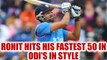 India vs Australia 3rd ODI: Rohit Sharma hits fastest 50 in ODI, completes it in 42 balls |Oneindia