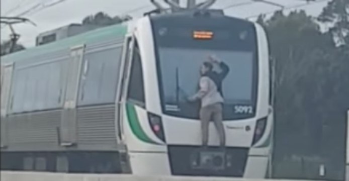 Person Clings to Front of Train in Perth, Australia