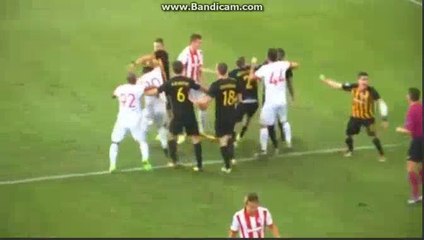 Uros Cosic And Bjorn Engle Horror Fight Red Card HD - AEK Athens FC	3-2 Olympiakos Piraeus 24.09.2017