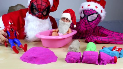 Spiderman Santa Claus Bad Baby Spidergirl In Real Life Coca Cola Colors Kinetic Sand Christmas
