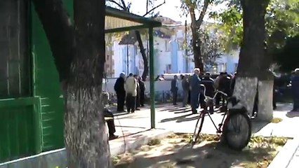 Дедушки, мужики слушают гармониста