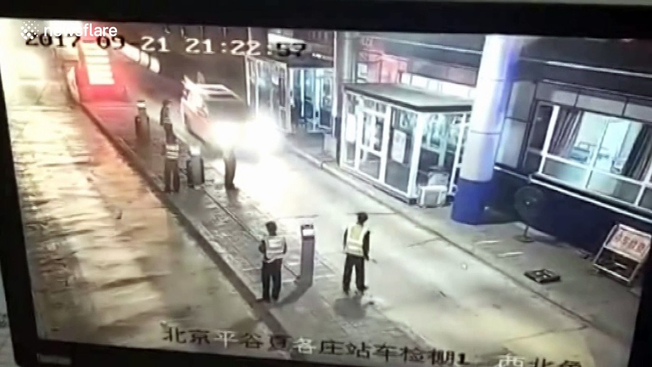 Out-of-control lorry crashes into coach at checkpoint