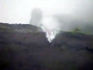 Water can not fall downward from the waterfall due to heavy wind