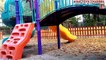 Outdoor playground fun for children. Kids playing in the park on slides. VIDEO KIDS TOYS CHANNEL