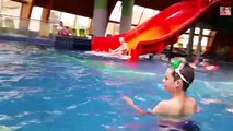 Water slides at aqua palace. Kids kids playing .Funny video