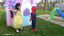 Bad Baby Joker Steals Belles Easter Eggs Toys and Spiderman Belle Open Eggs Surprise