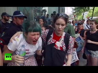 Police pepper-spray, shove student protesters in Australia