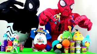 Spiderman VS Venom Giant Kinder Surprise Egg unboxing of Spongebob squarepants play doh fun 2016 ;)