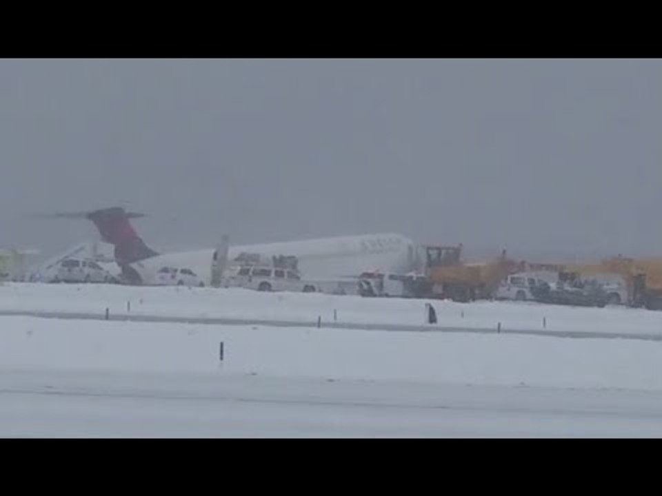 Delta passenger plane skids off runway at New York's LaGuardia Airport