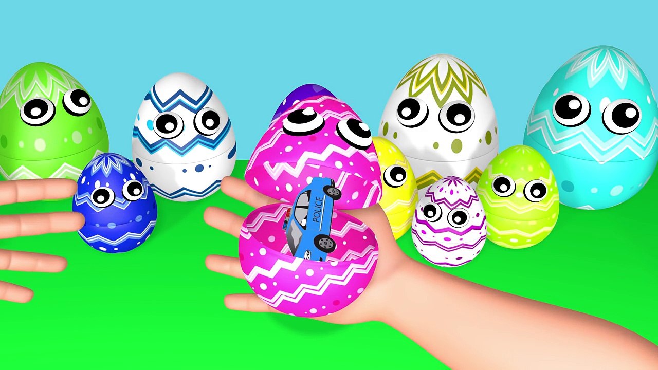 Learning Colors Surprise Eggs with Police Cars inside! 3D Animation for Kids Baby Toddler