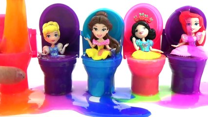 PRINCESS ELSA, Anna, ARIEL, Moana, CINDERELLA TOILET SLIME, Gross Sticky Toy Surprises IRL