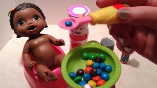 Baby Alive Snackin Lily Doll Feeding M&Ms Skittles Puffs & Real Baby Food Potty Training