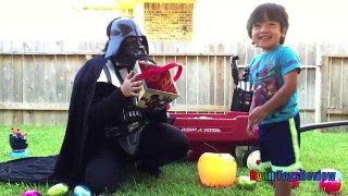 SURPRISE TOYS CHALLENGE Star Wars Darth Vader vs Ryan ToysReview Easter Egg Hunt Water Balloon Fight