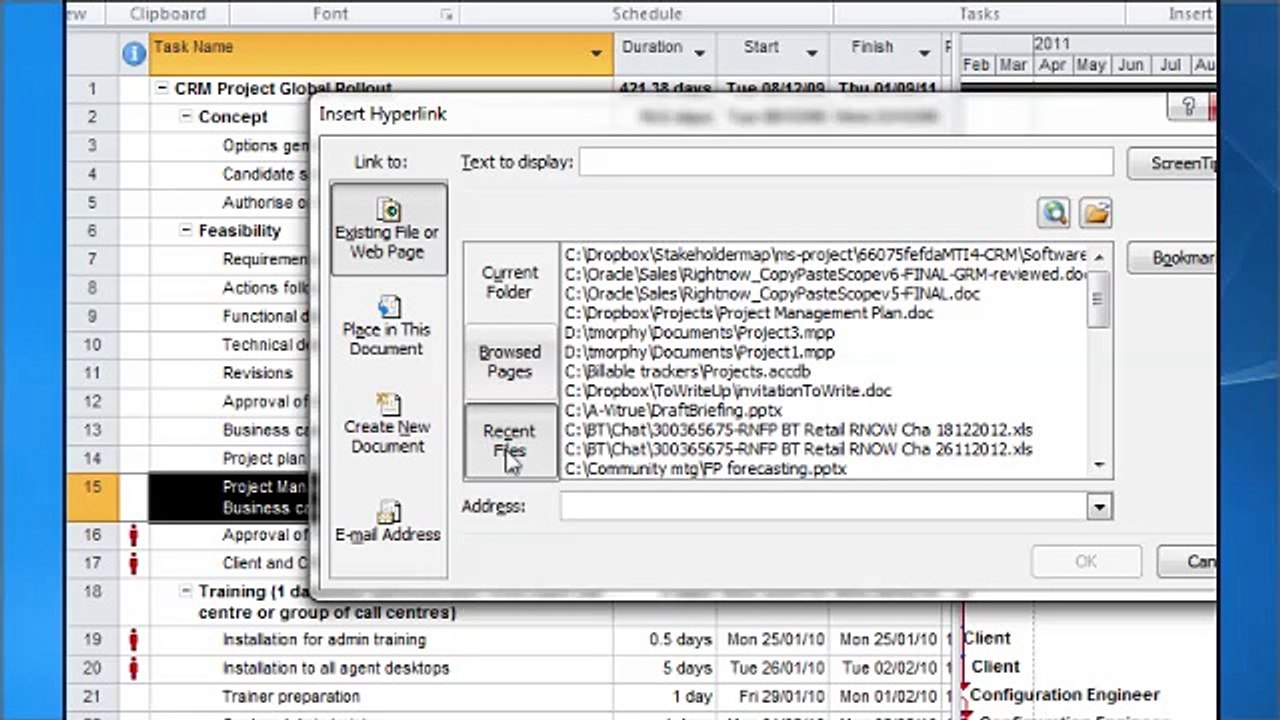 Create Hyperlinks in Microsoft Project