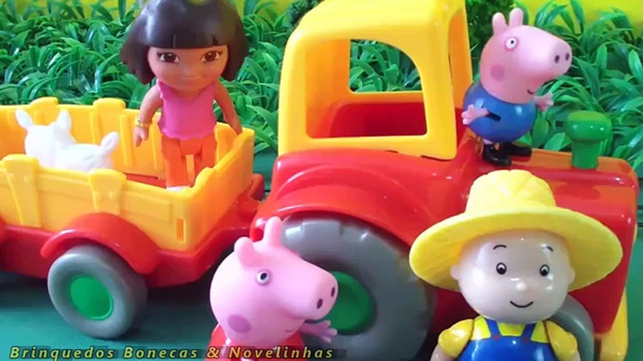 Pig George da Família Peppa Pig conhece trator do Caillou na Casa Gigante da Dora Aventureira