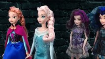 Descendants Dolls Mal vs Maleficent with Frozen Dolls Elsa and Anna
