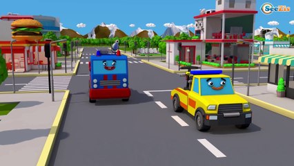 Car Kids Cartoon with Fire Truck & Giant Trucks in the Big City Children Video Cars & Trucks Stories