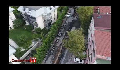 Sarıyer'de selin ikiye ayırdığı cadde havadan görüntülendi