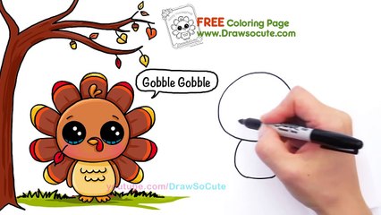 How to Draw a Cute Turkey step by step Easy Thanksgiving