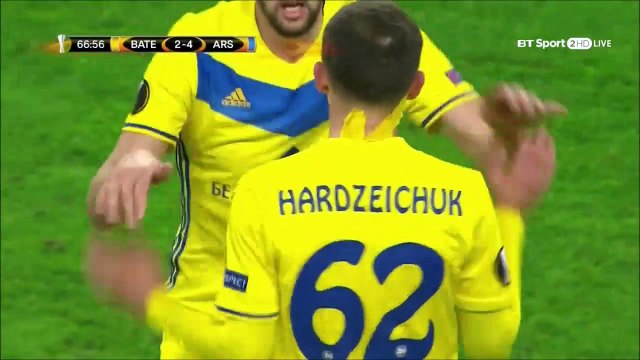 2-4 Mikhail Gordeichuk Goal UEFA Europa League Group H - 28.09.2017 BATE Borisov 2-4 Arsenal
