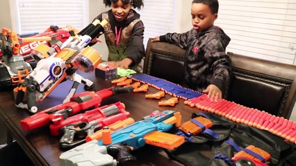 HUGE Nerf GAME!! - Shasha And Shiloh EPIC Nerf Mega Mastodon - Onyx Kids