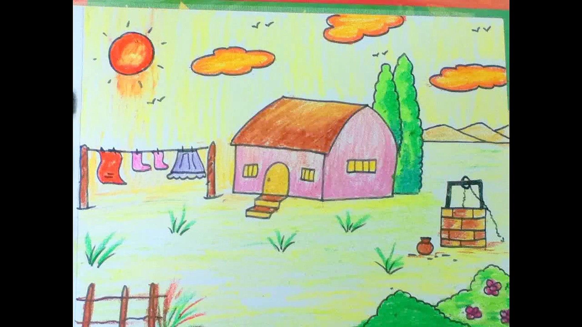 village drawing for kids