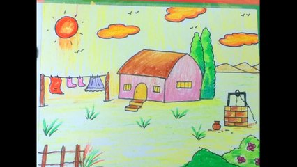village drawing for kids in simple steps