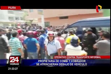 Piura: dueña y cobrador se esconden debajo de combi para evitar decomiso de la unidad