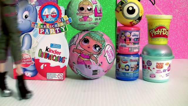 Barbie opening LOL Dolls Lil sisters, Disney Emoji Fashems, Playdoh Sparkle Surprise by Funtoys-GtgqhQQKRWk