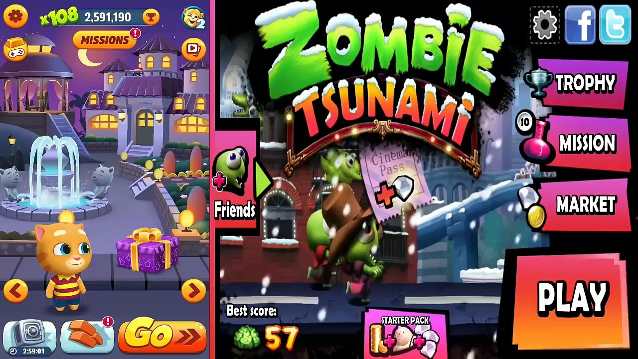 Talking Tom Gold Run Catch The Raccoon Vs Zombie Tsunami
