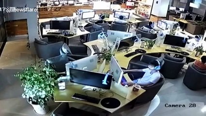 Terrifying moment driver ploughs car into internet cafe