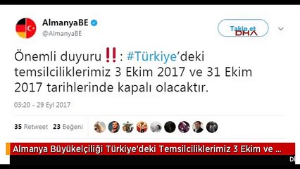 Almanya Büyükelçiliği Türkiye'deki Temsilciliklerimiz 3 Ekim ve 31 Ekim Tarihlerinde Kapalı Olacak