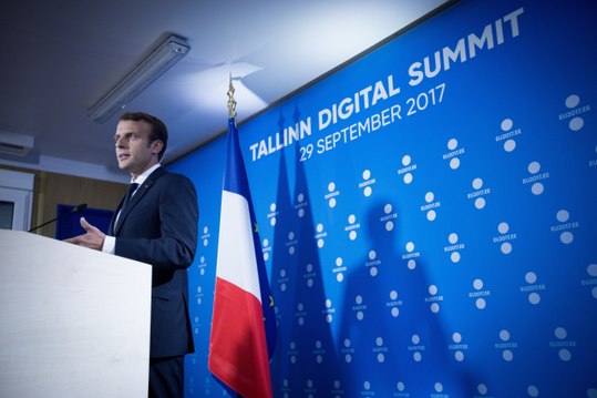 Conférence de presse du Président de la République, Emmanuel Macron, lors du sommet du numérique à Tallinn, Estonie
