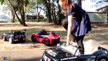 Batman Spiderman BUSTED Racing Power Wheels Ride On Cars At the Park Superhero Playtime Fun Ckn Toys
