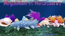 Dinosaur Fight MEGALODON vs MOSASAURUS Battle MARINE REPTILES kids dino รบ ไดโนเสาร SuperFunReviews