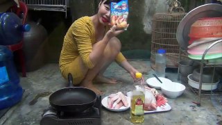 Beautiful Girl cooking chicken legs and chest in my village